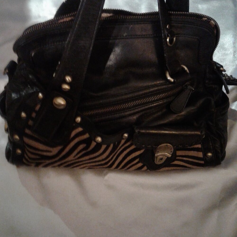 Kate Landry  Leather & Fabric Handbag with Zebra Accent